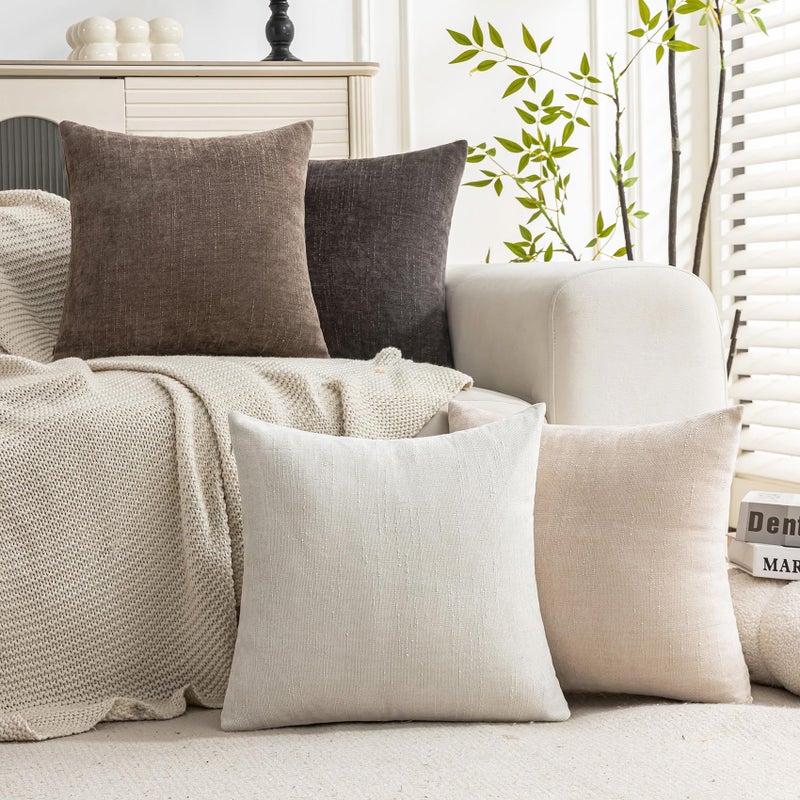 Cozoomy Set of 4 Soft Textured Decorative Throw Pillow Covers 20x20 Inch Cozy Farmhouse Cushion Cover Square Accent Pillow Cases for Bed Couch Sofa Living Room, Neutral - Image 2