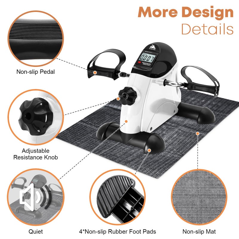 AGM Mini Exercise Bike, AGM Under Desk Bike Pedal Exerciser Foot Cycle Arm & Leg Peddler Exerciser Machine with LCD Screen Displays (White) - Image 5