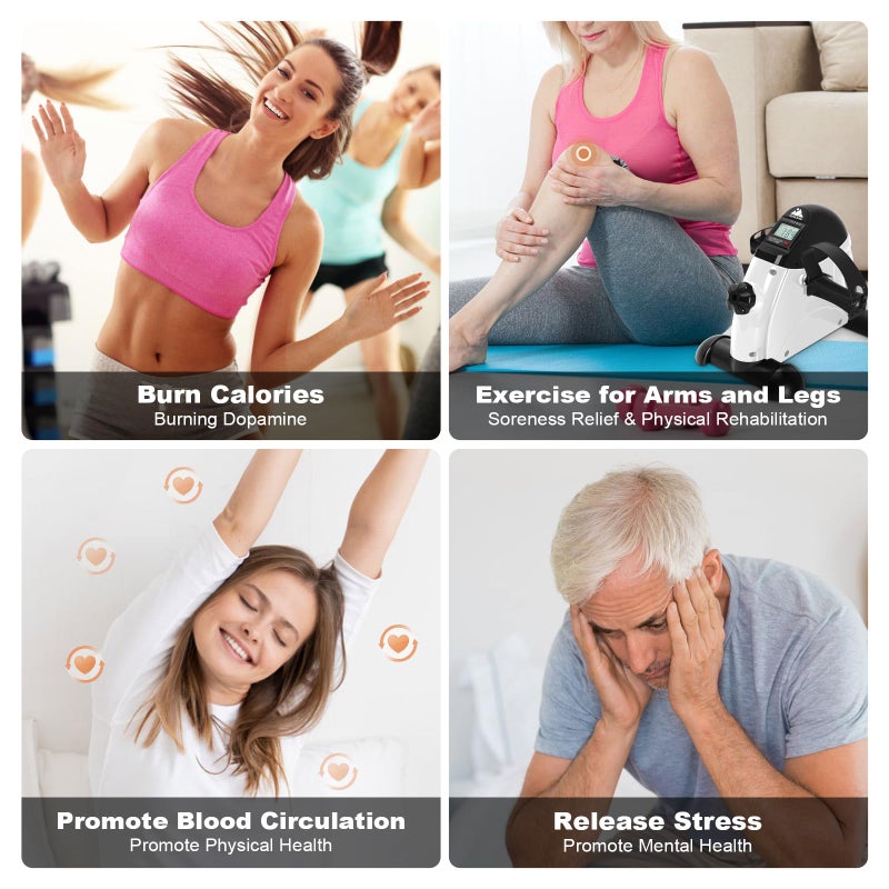 AGM Mini Exercise Bike, AGM Under Desk Bike Pedal Exerciser Foot Cycle Arm & Leg Peddler Exerciser Machine with LCD Screen Displays (White) - Image 3