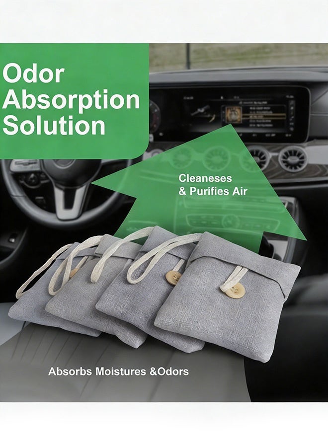 4 Packs 100g Activated Bamboo Charcoal Bags Odor Absorber Air Purifier for Home Bag Car Closet Basement Shoe Room Refrigerator Litter Box Pet Safe Eid Home Cleaning Prep - Image 3