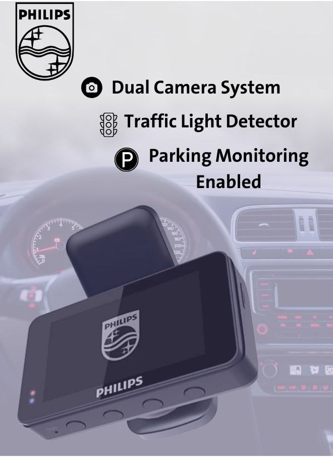 فيليبس - كاميرا فيليبسGS7101 GoSure Dash Cam 4K Ultra HD الأمامية والخلفية مع عدسة SONY IMX415 CMOS ومجموعة الأسلاك - Image 1