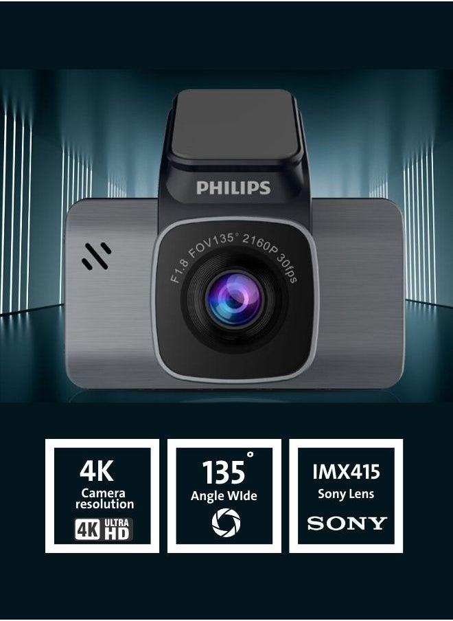 فيليبس - كاميرا فيليبسGS7101 GoSure Dash Cam 4K Ultra HD الأمامية والخلفية مع عدسة SONY IMX415 CMOS ومجموعة الأسلاك - Image 1