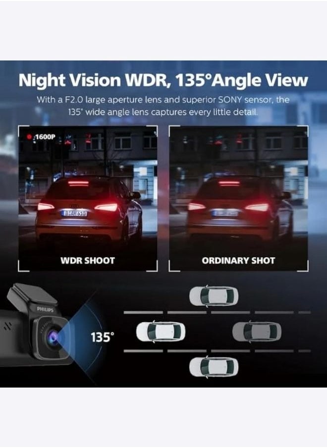فيليبس - كاميرا فيليبسGS7101 GoSure Dash Cam 4K Ultra HD الأمامية والخلفية مع عدسة SONY IMX415 CMOS ومجموعة الأسلاك - Image 1
