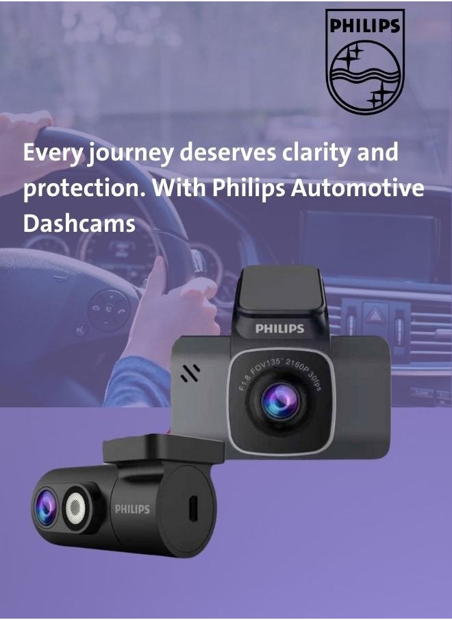 فيليبس - كاميرا فيليبسGS7101 GoSure Dash Cam 4K Ultra HD الأمامية والخلفية مع عدسة SONY IMX415 CMOS ومجموعة الأسلاك - Image 1