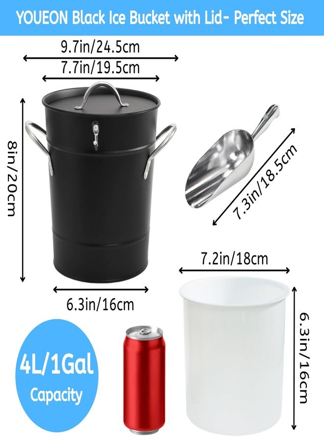 YOUEON 4L Ice Bucket with Scoop and Lid, Double Walled Insulated Wine Bucket Chiller with Carry Handles, Beverage Tub for Cocktail Party, Camping, BBQ, Indoor & Outdoor Use, Black - Image 2