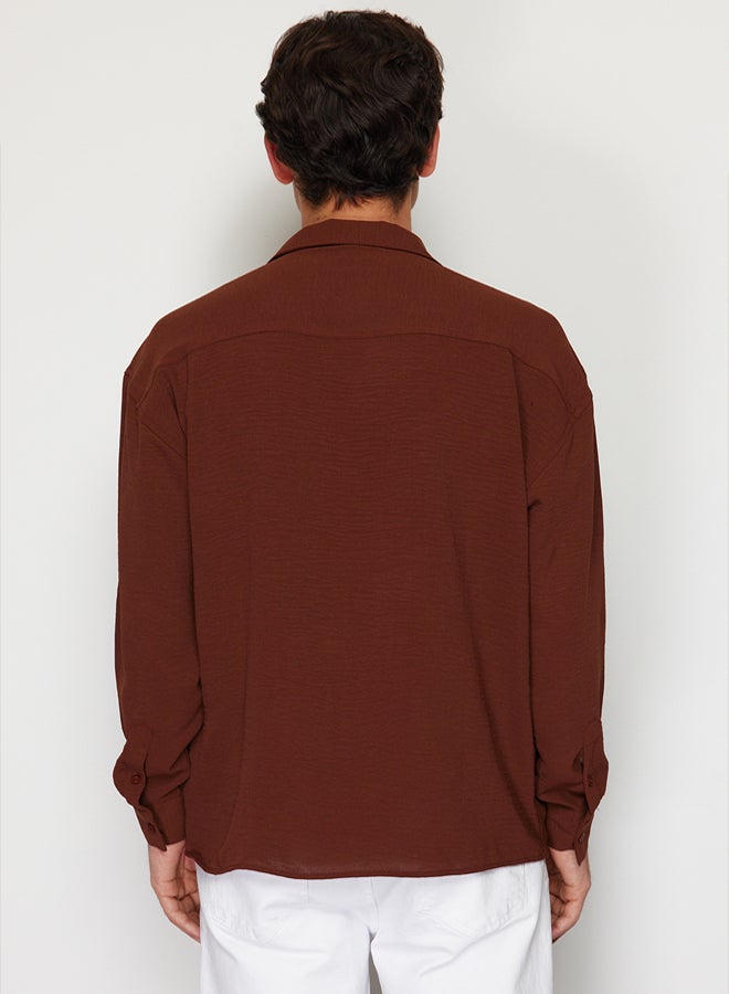 trendyol Brown Oversize Fit Open Collar Summer Linen Look Shirt TMNSS23GO00053 - Image 5