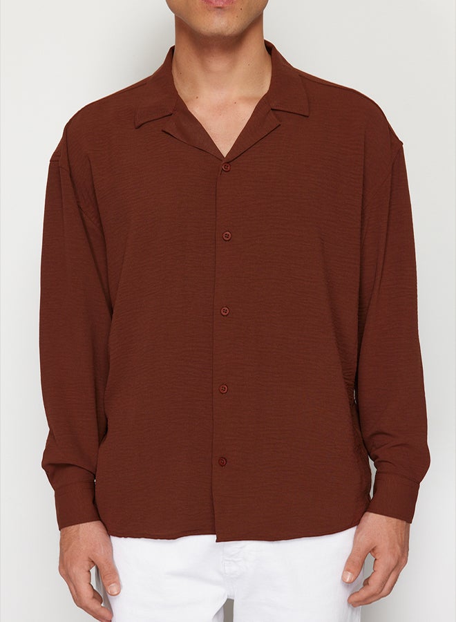 trendyol Brown Oversize Fit Open Collar Summer Linen Look Shirt TMNSS23GO00053 - Image 4