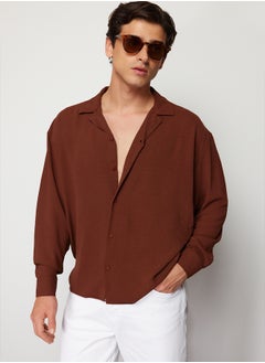 Brown Oversize Fit Open Collar Summer Linen Look Shirt TMNSS23GO00053