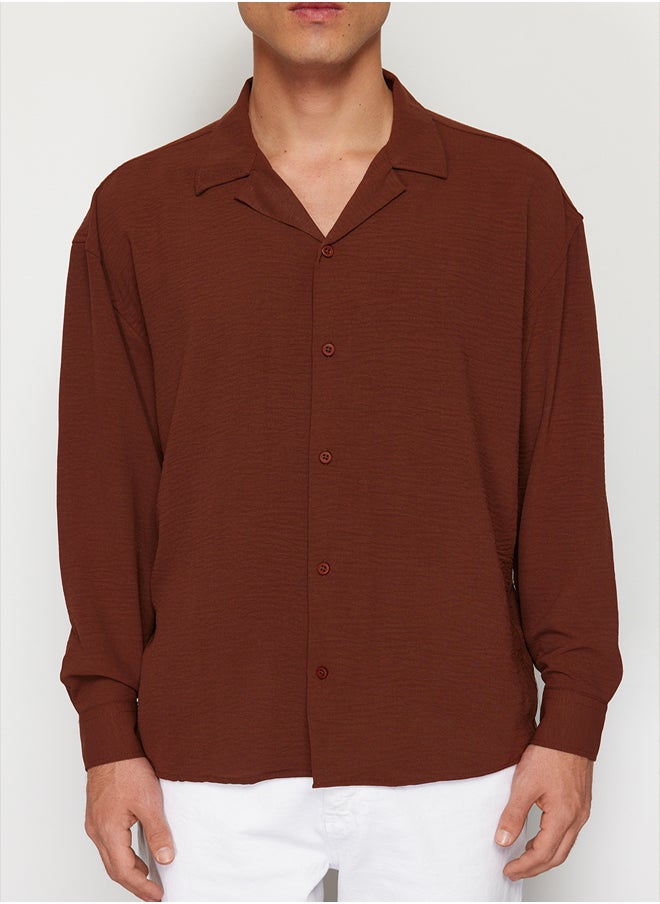 trendyol - Brown Oversize Fit Open Collar Summer Linen Look Shirt TMNSS23GO00053 - Image 1