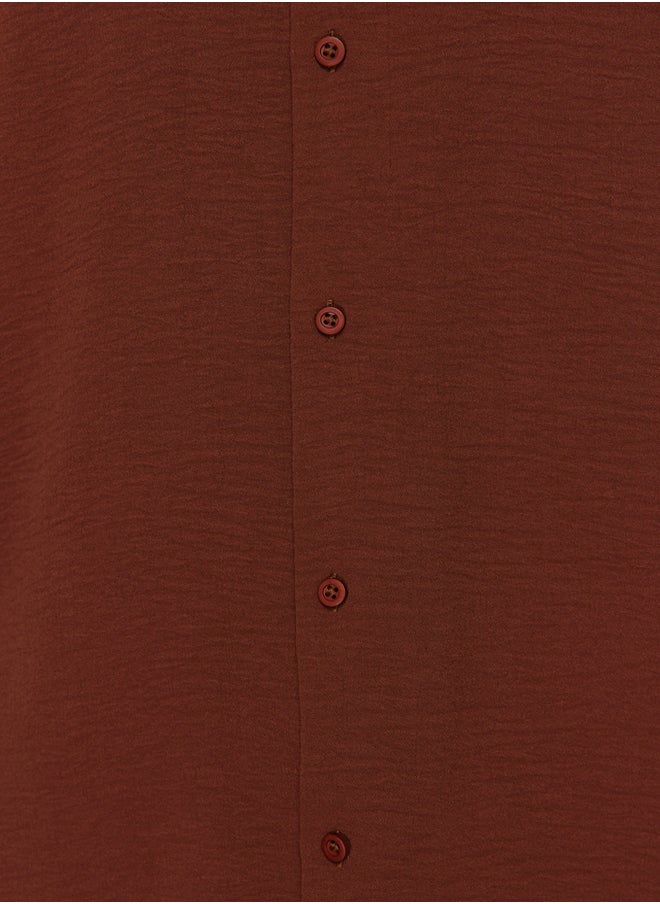 trendyol - Brown Oversize Fit Open Collar Summer Linen Look Shirt TMNSS23GO00053 - Image 1