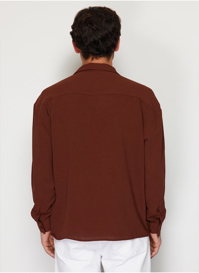 trendyol - Brown Oversize Fit Open Collar Summer Linen Look Shirt TMNSS23GO00053 - Image 1