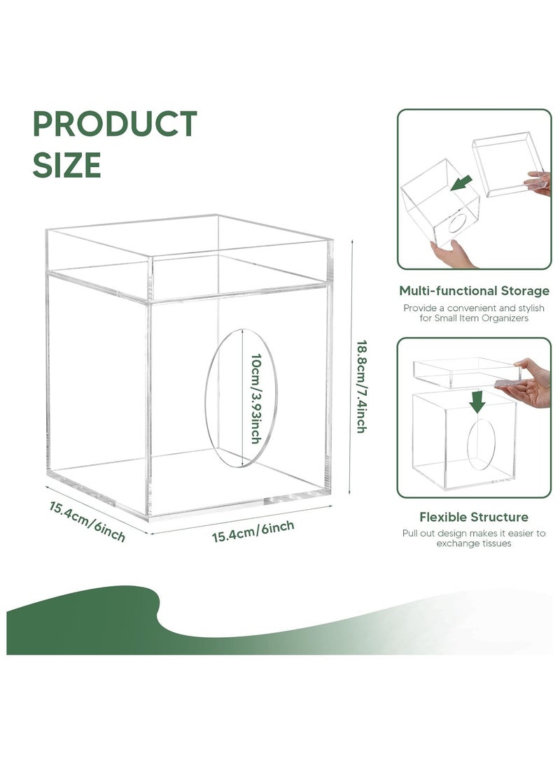 TPGP Tissue Box Cover, Acylic Tissue Box Cover with Storage Tray Square Tissue Box Covers Holder for Bathroom, Bedroom, Dinner Table, Office, Tabletop 6" x 6" x 7.4" - Image 2