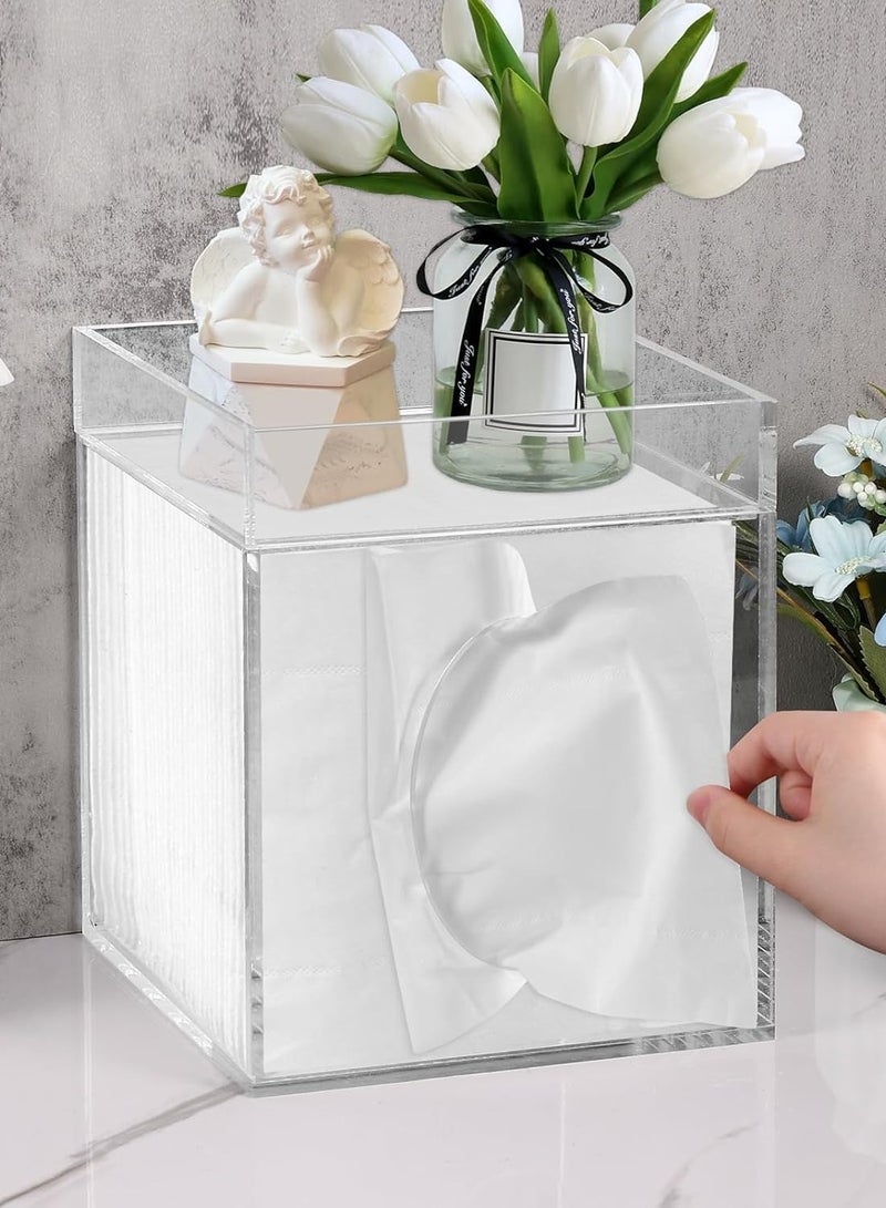 TPGP Tissue Box Cover, Acylic Tissue Box Cover with Storage Tray Square Tissue Box Covers Holder for Bathroom, Bedroom, Dinner Table, Office, Tabletop 6" x 6" x 7.4" - Image 4
