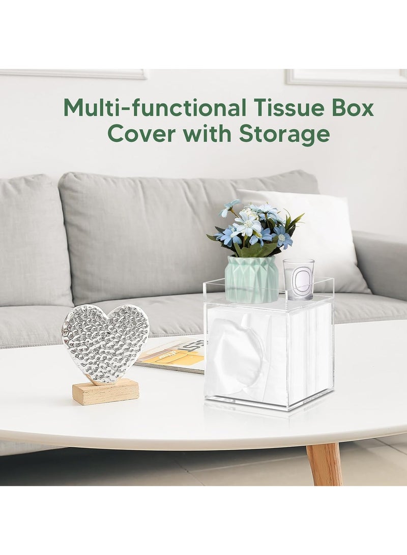 TPGP Tissue Box Cover, Acylic Tissue Box Cover with Storage Tray Square Tissue Box Covers Holder for Bathroom, Bedroom, Dinner Table, Office, Tabletop 6" x 6" x 7.4" - Image 5