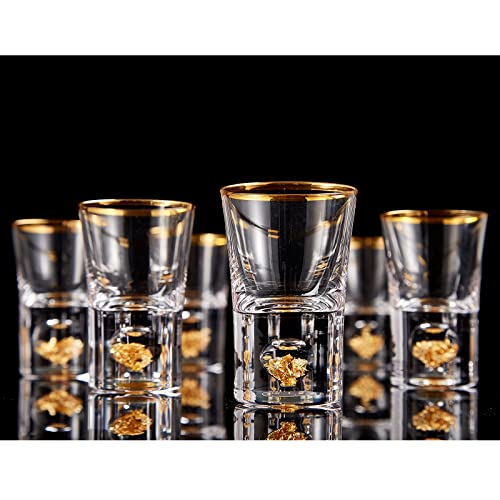 DUJUST Shot Glasses (1.5oz), Crystal Shot Glass Set Decorated with 24K Gold Leaf Flakes, Cool & Cute Shot Cups, BPA-Free & Lead-Free, Perfect for Décor & Collection, Gift Choices - 6 pcs - Image 1