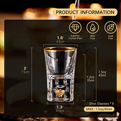 DUJUST Shot Glasses (1.5oz), Crystal Shot Glass Set Decorated with 24K Gold Leaf Flakes, Cool & Cute Shot Cups, BPA-Free & Lead-Free, Perfect for Décor & Collection, Gift Choices - 6 pcs - Image 5