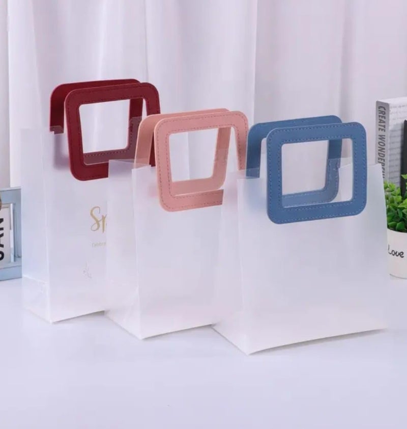 VRB Dec 6 Pcs Leather Handle Guddy bags, return gift bags for kids birthday, Happy Birthday Party Return Gift Bags For Boys and Girls, Colorful Handle Gift Bags. (21x11x22 cm - 6 pcs Medium Transclusent Square Handle) - Image 2