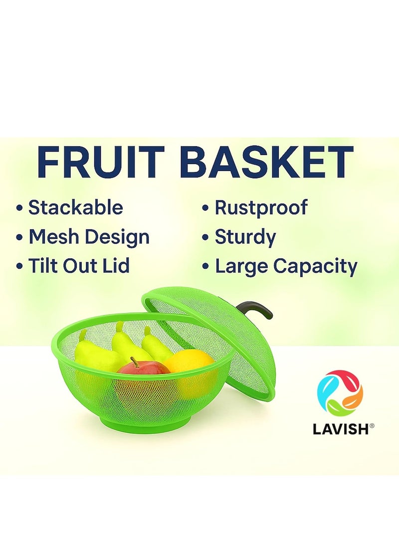 لافيش سلة تخزين فواكه كبيرة جدًا على شكل تفاحة مع غطاء شبكي، 25 سم، لون أخضر، حامل فواكه طازجة، يحمي من الذباب والحشرات غير المرغوب فيها. - Image 2