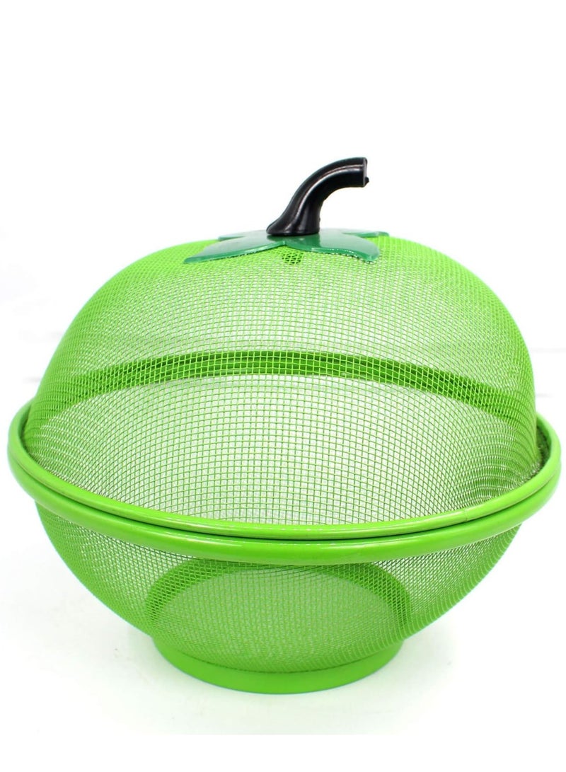 لافيش سلة تخزين فواكه كبيرة جدًا على شكل تفاحة مع غطاء شبكي، 25 سم، لون أخضر، حامل فواكه طازجة، يحمي من الذباب والحشرات غير المرغوب فيها. - Image 1