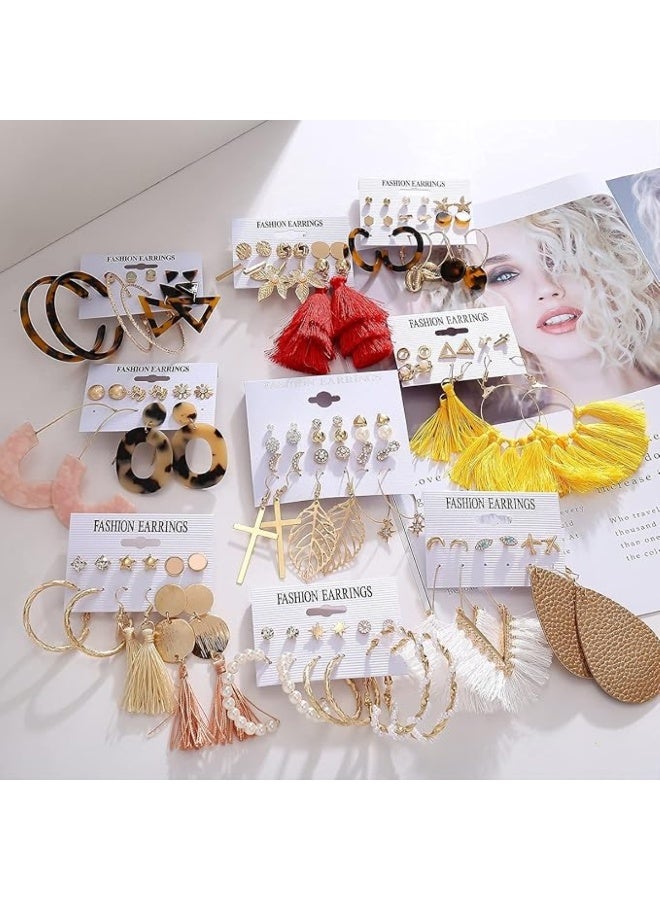 Huitich 59-Piece Fashion Earring Set for Women Mixed Styles Hoop, Stud, Dangle & Tassel Earrings - Image 2