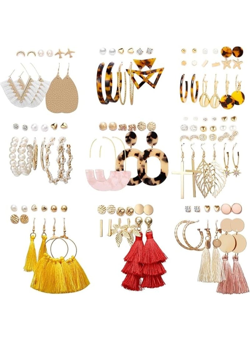 Huitich 59-Piece Fashion Earring Set for Women Mixed Styles Hoop, Stud, Dangle & Tassel Earrings - Image 1
