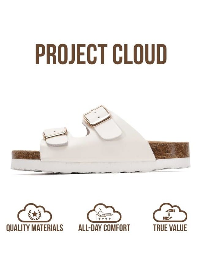 Project Cloud Genuine Leather Slides For Kids - Natural Cork Footbed Slides for Kids Sandals for Girls & Boys - Non-Slip Boys & Girls Sandals, Pearl White Leather, 5 Big Kid - Image 5