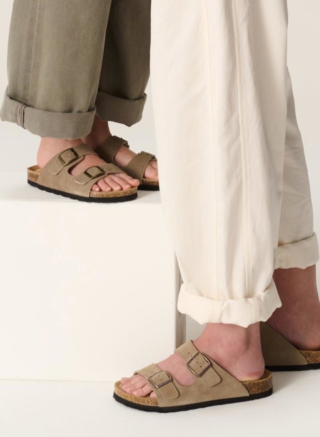 Project Cloud Genuine Leather Slides For Kids - Natural Cork Footbed Slides for Kids Sandals for Girls & Boys - Non-Slip Boys & Girls Sandals, Pearl White Leather, 5 Big Kid - Image 2