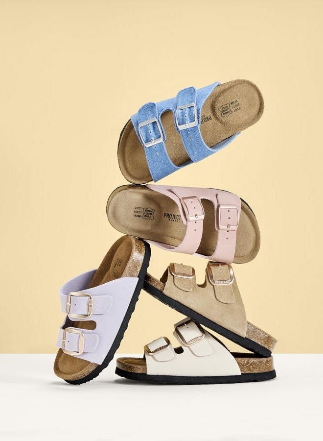 Project Cloud Genuine Leather Slides For Kids - Natural Cork Footbed Slides for Kids Sandals for Girls & Boys - Non-Slip Boys & Girls Sandals, Pearl White Leather, 5 Big Kid - Image 3