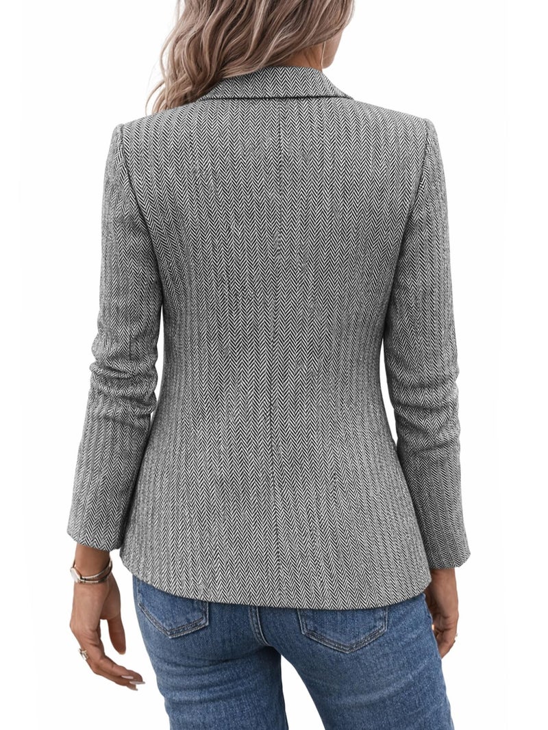 Mina Self Herringbone Blazer Women 2025 Fall Tweed Blazers Black Business Casual Work Outfits Professional Ladies Office Trendy Dressy Womens Jacket Women's Blazers & Suit Jackets ZHB014 Black S - Image 4