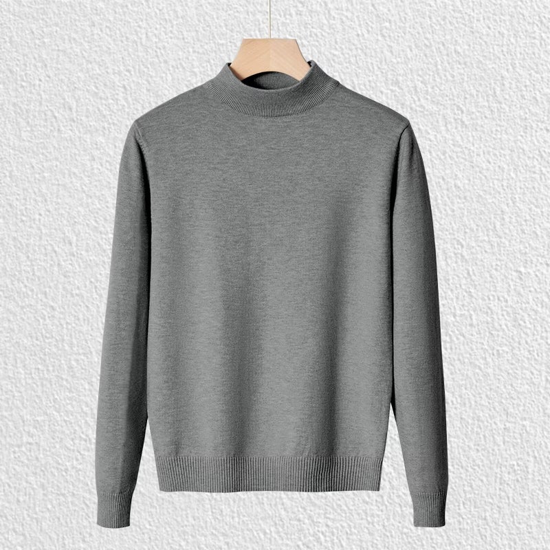 Half-turtleneck Sweater Mens Trendy Brand Casual Inner Warm Knitted Sweater for Autumn and Winter All-match Long-sleeved Solid Color Top Olive - Image 5