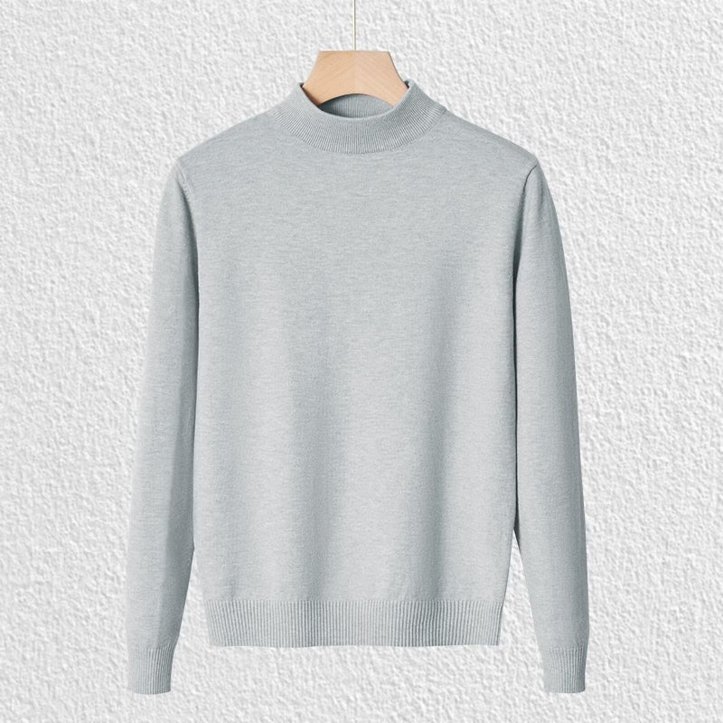 Half-turtleneck Sweater Mens Trendy Brand Casual Inner Warm Knitted Sweater for Autumn and Winter All-match Long-sleeved Solid Color Top Olive - Image 4