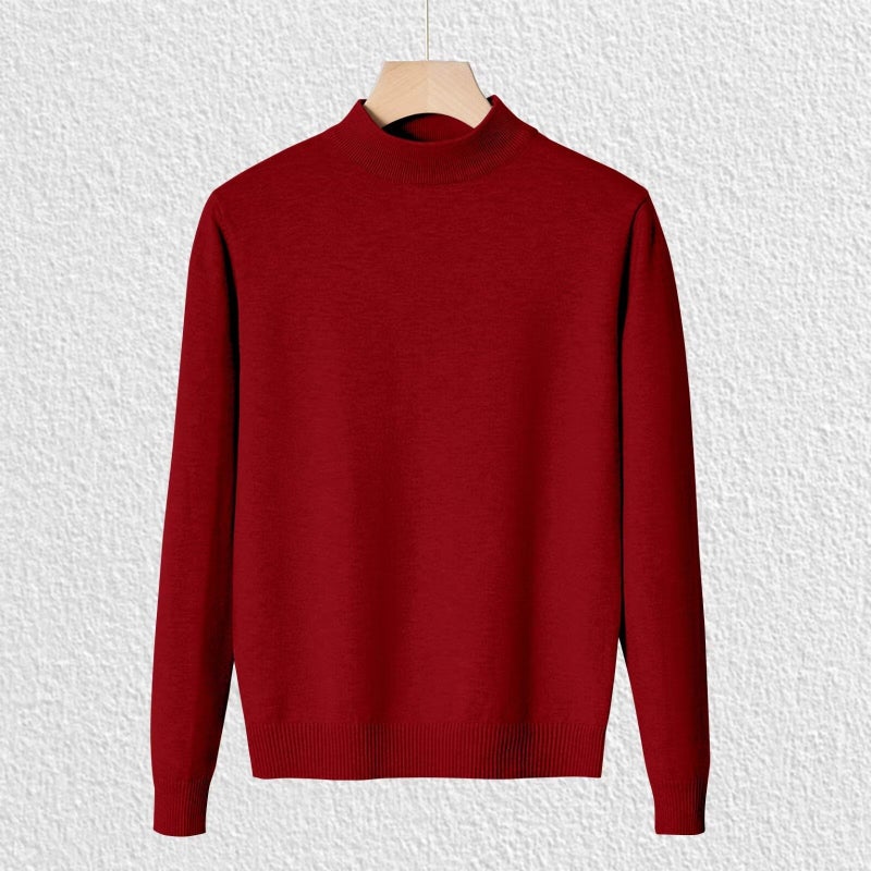 Half-turtleneck Sweater Mens Trendy Brand Casual Inner Warm Knitted Sweater for Autumn and Winter All-match Long-sleeved Solid Color Top Olive - Image 3