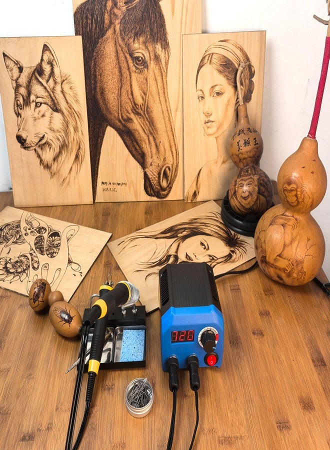 FIRElood LH55-T2-NS2 Wood Burner kit offers adjustable temperature control ranging from 200℃ to 750℃, with 2 Detachable Wood Burning Tool Pens, 36 Wood burner Tips,leather crafting, and other pyrographic art - Image 4