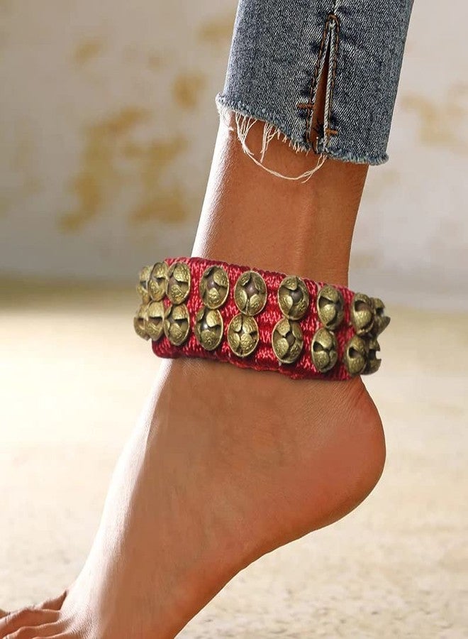 Denique Brass Kathak Dancing Ghungroo Bells 2 Line Classical Dancers Anklet Musical Instrument Bharatnatayam Indian Traditional 40 Bell Red Padded - Image 4