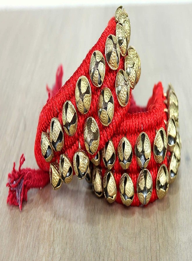 Denique Brass Kathak Dancing Ghungroo Bells 2 Line Classical Dancers Anklet Musical Instrument Bharatnatayam Indian Traditional 40 Bell Red Padded - Image 1