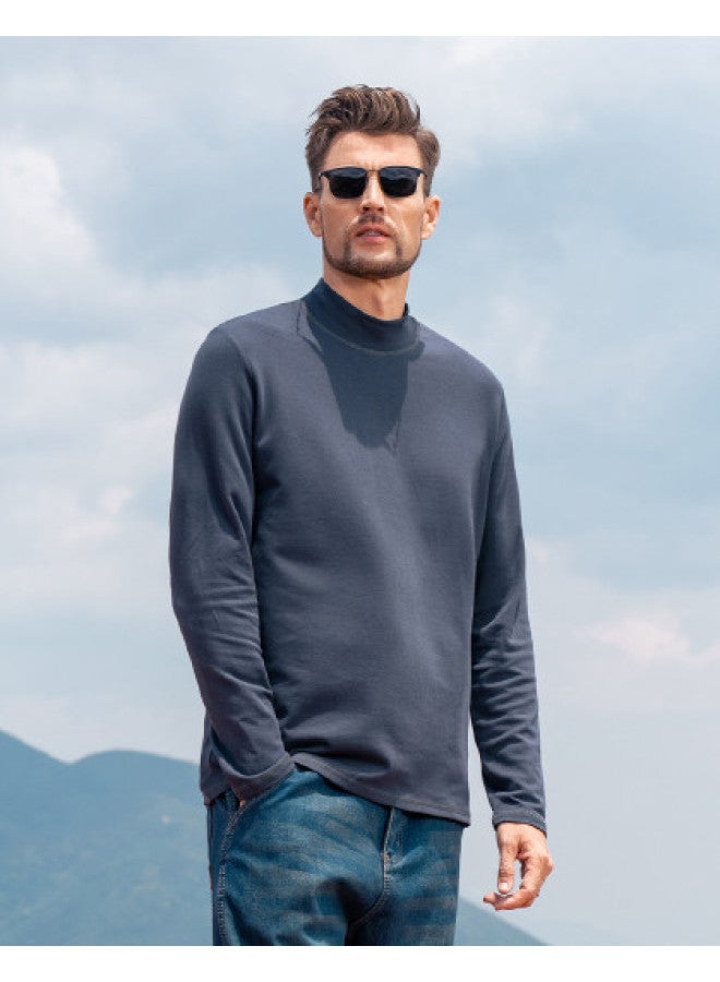 【modal Cotton】رجالي نصف طوق جزيرة طويل الأكمام تي شيرت - 2025 ربيع/خريف لون صلب وسط الرقبة تي شيرت رجالي - Image 1