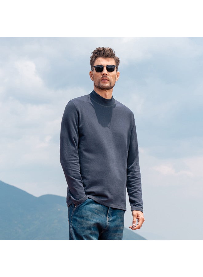 【modal Cotton】رجالي نصف طوق جزيرة طويل الأكمام تي شيرت - 2025 ربيع/خريف لون صلب وسط الرقبة تي شيرت رجالي - Image 2