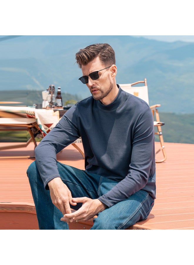 【modal Cotton】رجالي نصف طوق جزيرة طويل الأكمام تي شيرت - 2025 ربيع/خريف لون صلب وسط الرقبة تي شيرت رجالي - Image 3