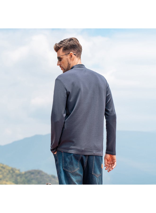 【modal Cotton】رجالي نصف طوق جزيرة طويل الأكمام تي شيرت - 2025 ربيع/خريف لون صلب وسط الرقبة تي شيرت رجالي - Image 5