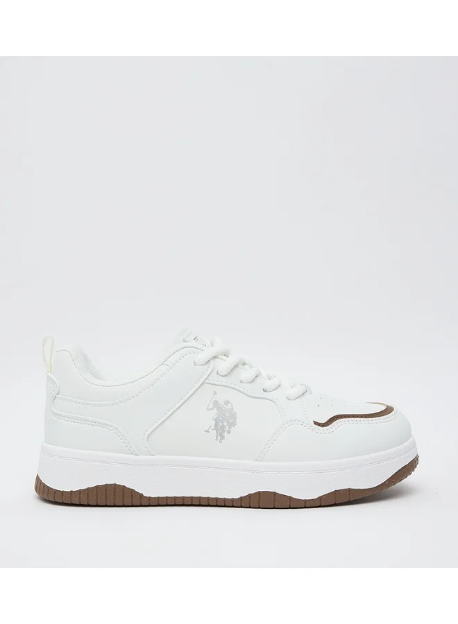 يو اس بولو اسن U.S. Polo Assn. Women's Casual Sneakers | Lace-Up Fashion Shoes | Lightweight Comfort Sole | White/Tan