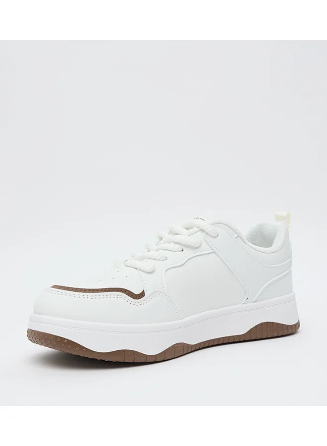 يو اس بولو اسن U.S. Polo Assn. Women's Casual Sneakers | Lace-Up Fashion Shoes | Lightweight Comfort Sole | White/Tan