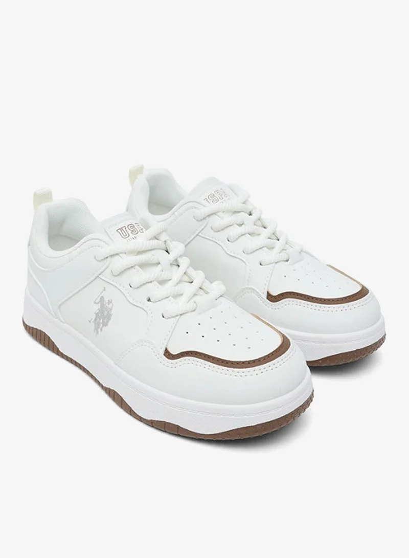 U.S. Polo Assn.  U.S. Polo Assn. Women's Casual Sneakers | Lace-Up Fashion Shoes | Lightweight Comfort Sole | White/Tan for Women | Best Price UAE