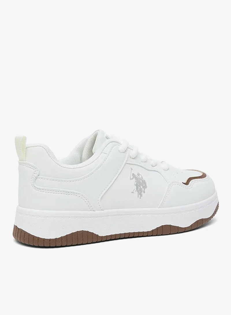 U.S. Polo Assn.  U.S. Polo Assn. Women's Casual Sneakers | Lace-Up Fashion Shoes | Lightweight Comfort Sole | White/Tan for Women | Best Price UAE