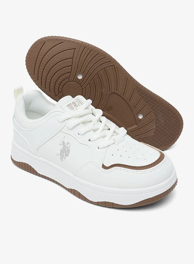 U.S. Polo Assn.  U.S. Polo Assn. Women's Casual Sneakers | Lace-Up Fashion Shoes | Lightweight Comfort Sole | White/Tan for Women | Best Price UAE