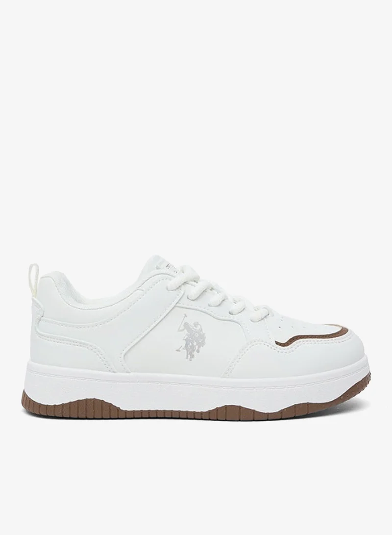 U.S. Polo Assn. Women's Casual Sneakers | Lace-Up Fashion Shoes | Lightweight Comfort Sole | White/Tan