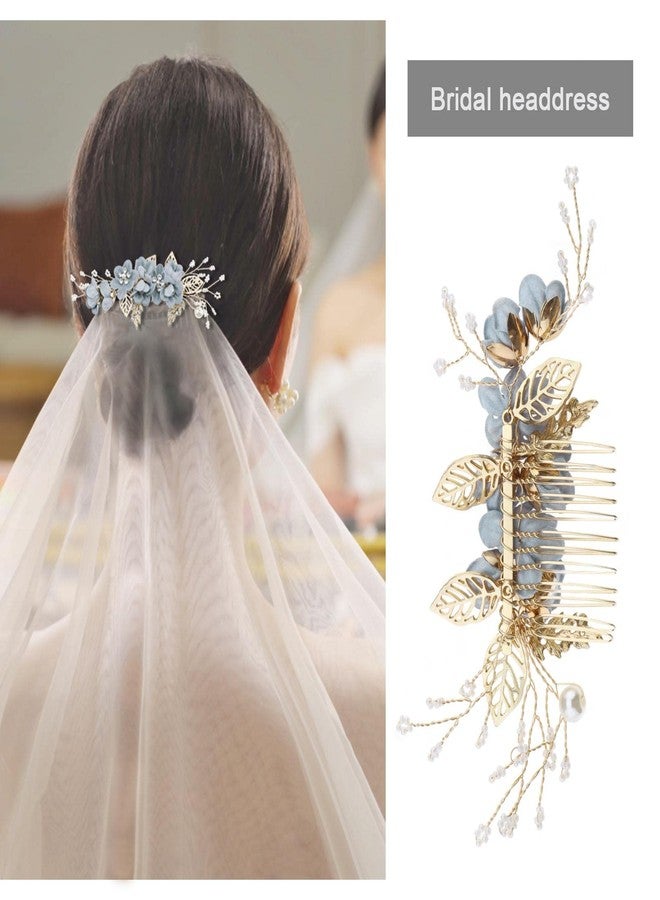 Micro Traders Hair Comb, Wedding Bridal Hair Clip, Rhinestone Pearl Floral Headpiece, Hair Accessories for Bridesmaid, Blue - Image 3