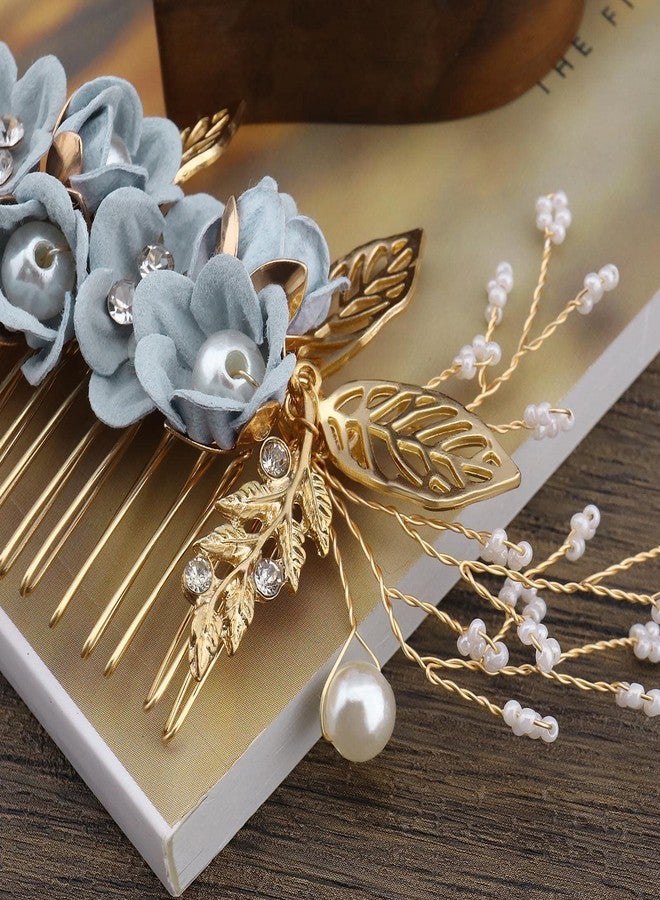 Micro Traders Hair Comb, Wedding Bridal Hair Clip, Rhinestone Pearl Floral Headpiece, Hair Accessories for Bridesmaid, Blue - Image 5