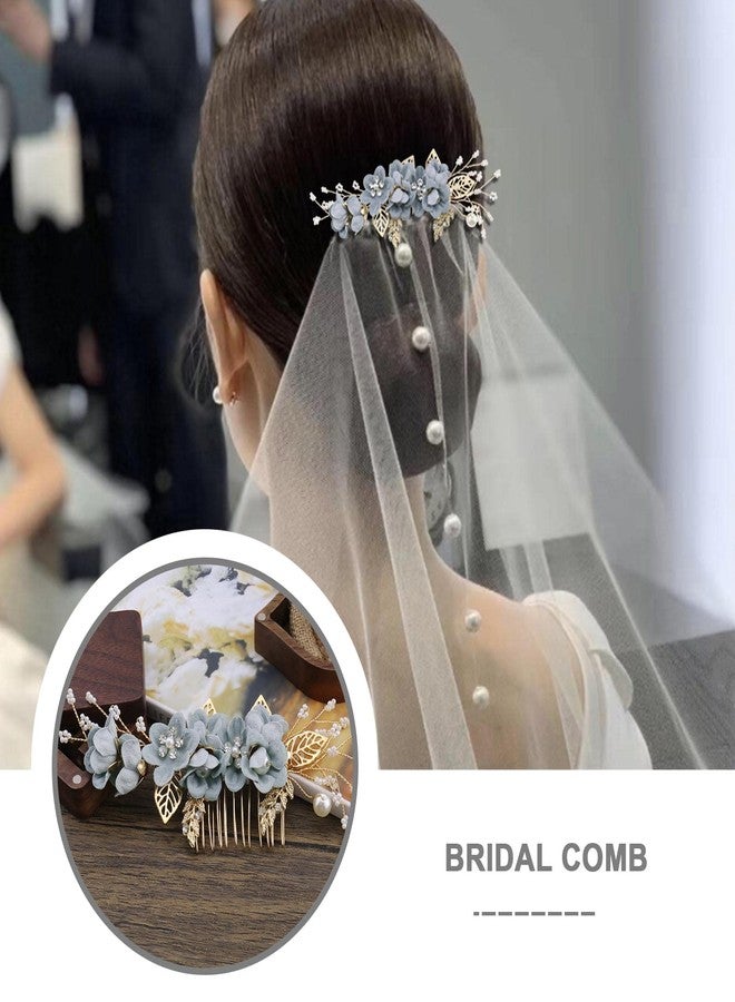 Micro Traders Hair Comb, Wedding Bridal Hair Clip, Rhinestone Pearl Floral Headpiece, Hair Accessories for Bridesmaid, Blue - Image 2