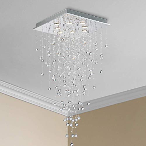 Bestier Modern Crystal Square Raindrop Chandelier Lighting Flush Mount LED Ceiling Light Fixture Pendant Lamp for Dining Room Bathroom Bedroom Livingroom 8 GU10 Bulbs Required 22 in Wide 47 inch High - Image 5