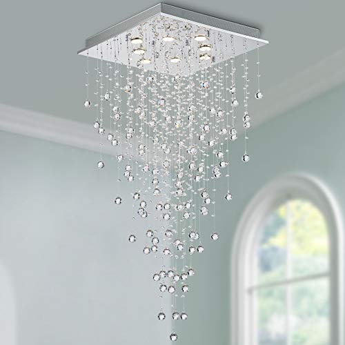 Bestier Modern Crystal Square Raindrop Chandelier Lighting Flush Mount LED Ceiling Light Fixture Pendant Lamp for Dining Room Bathroom Bedroom Livingroom 8 GU10 Bulbs Required 22 in Wide 47 inch High - Image 1